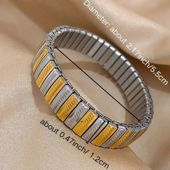 - 🌼Lux 2 Toned Silver & Gold Hypoallergenic Stretch Bracelet Bangle - Picture 11 of 15